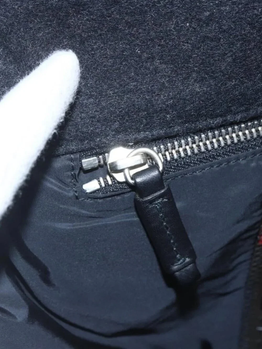 PRADA Shoulder Bag Wool Leather Black Silver